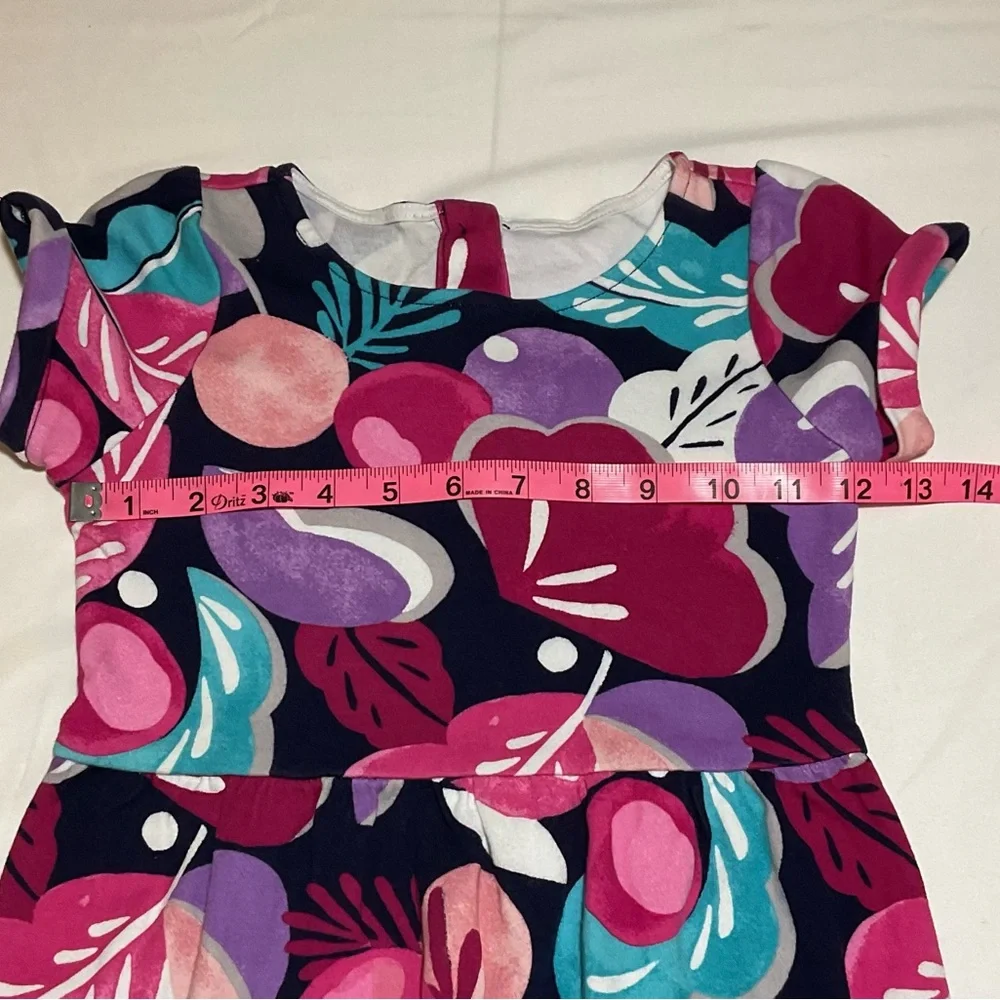 Gymboree Girls Size 5 Blue Pink Floral Print Short Sleeve Skater Dress